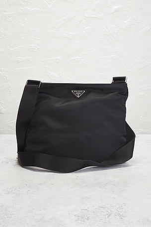 FWRD Renew Prada Tessuto Flat Messenger Bag in Black