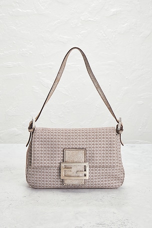 FWRD Renew Fendi Mini Mama Baguette Shoulder Bag in Metallic Silver