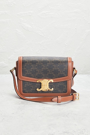 FWRD Renew Celine Triomphe Teen Claude Shoulder Bag in Brown,Black
