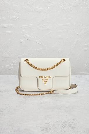 FWRD Renew Prada Saffiano Shoulder Bag in White
