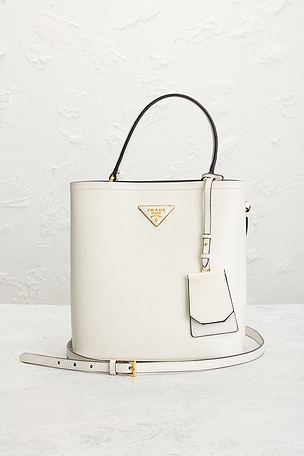 FWRD Renew Prada Saffiano Panier Bucket Bag in Ivory