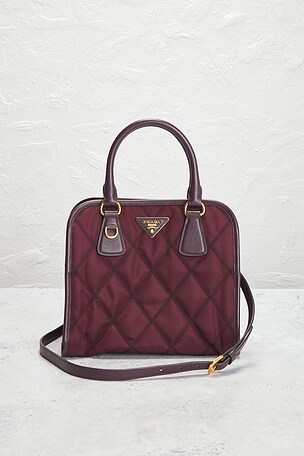 FWRD Renew Prada Tessuto Quilted Nylon Handbag in Burgundy