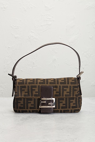 FWRD Renew Fendi Zucca Baguette Shoulder Bag in Brown