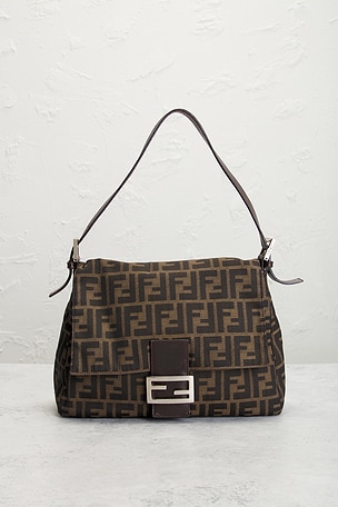 FWRD Renew Fendi Zucca Mama Forever Baguette Shoulder Bag in Brown