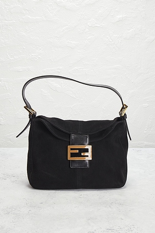 FWRD Renew Fendi Suede Mama Baguette Shoulder Bag in Black