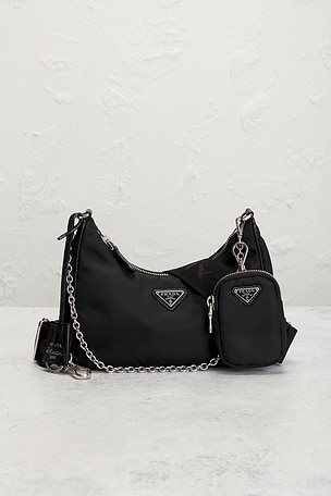 FWRD Renew Prada Tessuto Shoulder Bag in Black