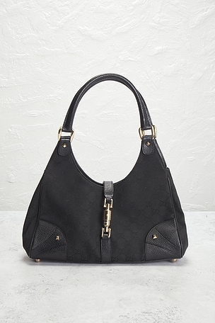 FWRD Renew Gucci Nailhead Bardot Shoulder Bag in Black