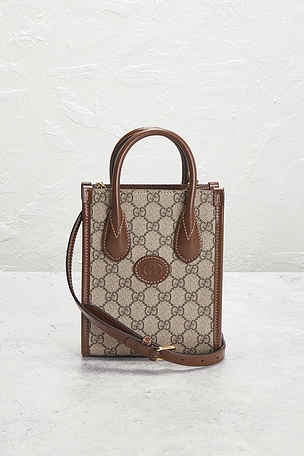 FWRD Renew Gucci Retro Interlocking G Mini Tote Bag in Brown