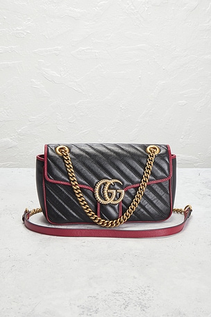 FWRD Renew Gucci GG Marmont Shoulder Bag in Black