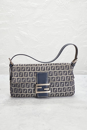 FWRD Renew Fendi Zucchino Baguette Shoulder Bag in Blue