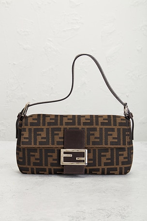 FWRD Renew Fendi Zucca Baguette Shoulder Bag in Brown