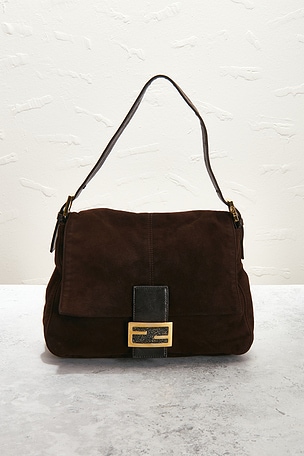 FWRD Renew Fendi Vintage Suede Mama Baguette Shoulder Bag in Brown