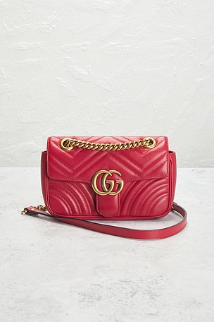 FWRD Renew Gucci Mini GG Marmont Shoulder Bag in Red