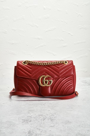 FWRD Renew Gucci GG Marmont Shoulder Bag in Red