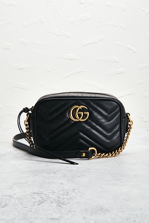 FWRD Renew Gucci Mini GG Marmont Shoulder Bag in Black