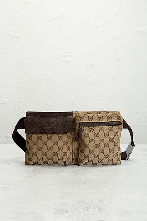 FWRD Renew Gucci Double Pocket Belt Bag in Brown