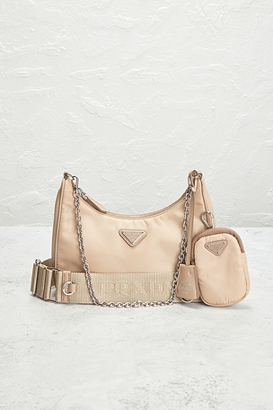 FWRD Renew Prada Re-Edition 2005 Re-Nylon Shoulder Bag in Beige