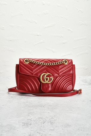 FWRD Renew Gucci GG Marmont Shoulder Bag in Red