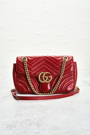 FWRD Renew Gucci GG Marmont Shoulder Bag in Red