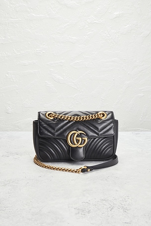 FWRD Renew Gucci Mini GG Marmont Shoulder Bag in Black