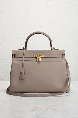FWRD Renew Hermes Togo Kelly 35 Retourne Handbag in Tan