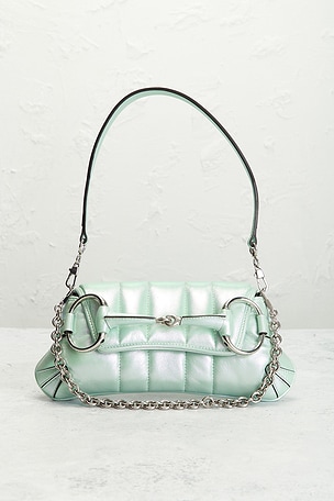 FWRD Renew Gucci Horsebit Clutch in Metallic Silver,Green
