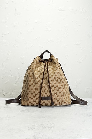 FWRD Renew Gucci Drawstring Backpack in Brown