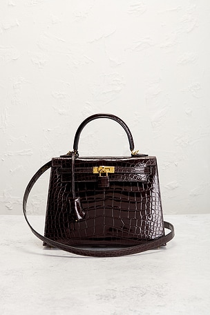 FWRD Renew Hermes Shiny Alligator Kelly 25 Sellier Handbag in Brown
