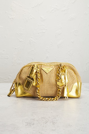 FWRD Renew Prada Paglia & Cinghiale Handbag in Neutral,Metallic Gold