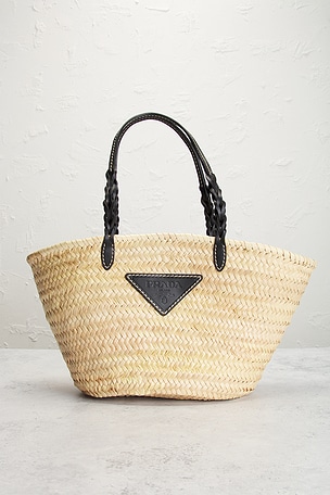 FWRD Renew Prada Raffia Tote Bag in Neutral