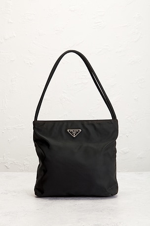 FWRD Renew Prada Tessuto Flat Messenger Bag in Black