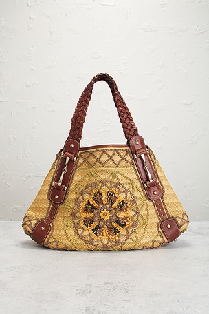 FWRD Renew Gucci Raffia Pelham Embroidered Hobo Bag in Neutral