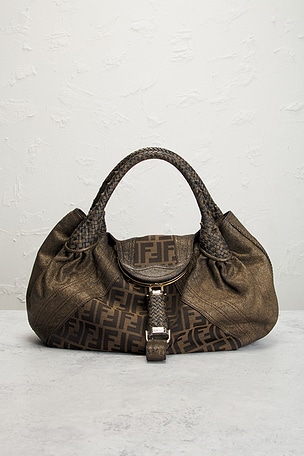 FWRD Renew Fendi Zucchino Spy Handbag in Brown