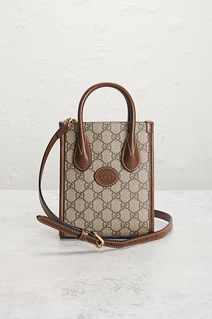 FWRD Renew Gucci Retro Interlocking G Mini Tote Bag in Neutral