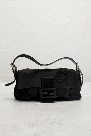 FWRD Renew Fendi Beaded Baguette Shoulder Bag in Black