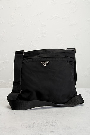 FWRD Renew Prada Tessuto Flat Messenger Bag in Black
