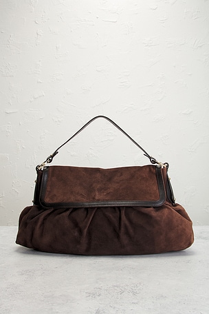 FWRD Renew Fendi Suede Chef Shoulder Bag in Brown
