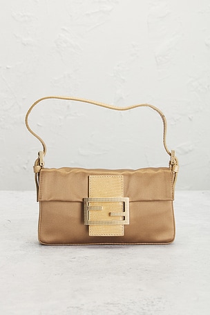 FWRD Renew Fendi Crystal Embellished Satin Mini Baguette Shoulder Bag