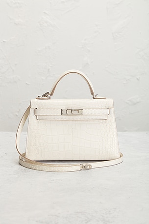 FWRD Renew Hermes Matte Alligator Kelly 20 Sellier Handbag in White