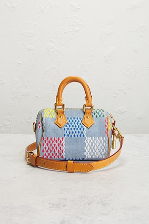 FWRD Renew Louis Vuitton LV Vers Damier Denim Speedy Bandouliere 18 Handbag in Blue