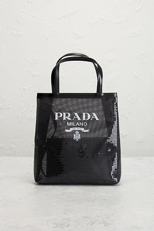 FWRD Renew Prada Rete Paillettes Tote Bag in Black