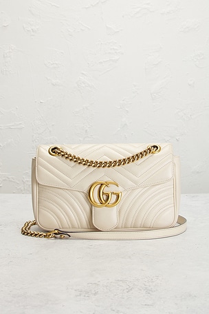 FWRD Renew Gucci GG Marmont Shoulder Bag in White