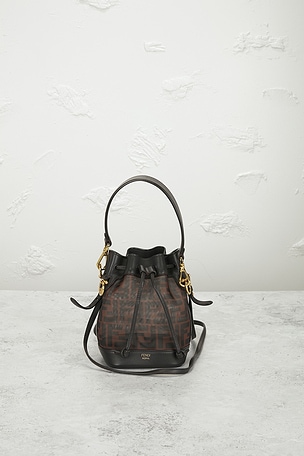 FWRD Renew Fendi Mesh F Is Fendi Ff 1964 Mini Mon Tresor Bucket Bag in Brown