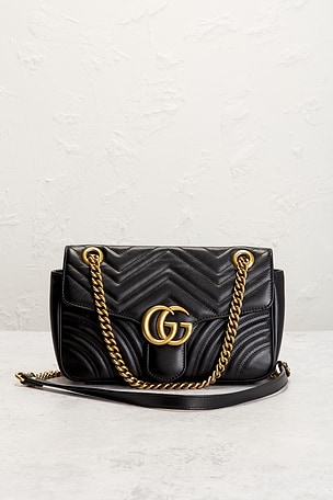 FWRD Renew Gucci GG Marmont Shoulder Bag in Black