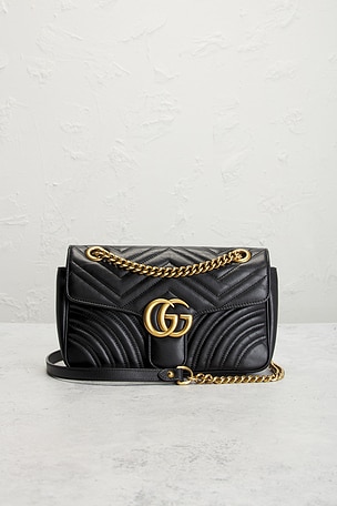 FWRD Renew Gucci GG Marmont Shoulder Bag in Black