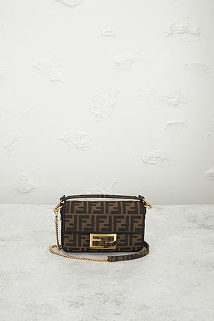 FWRD Renew Fendi Mini FF 1974 Baguette Shoulder Bag in Brown
