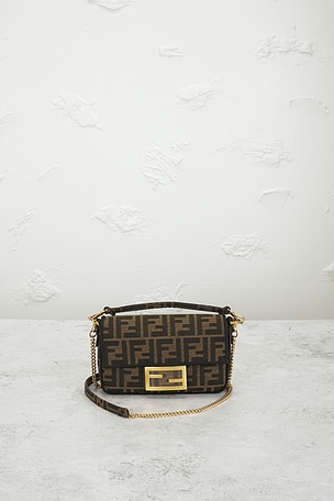 FWRD Renew Fendi Mini FF 1974 Baguette Shoulder Bag in Brown