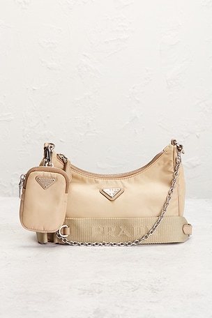 FWRD Renew Prada Re-Edition 2005 Re-Nylon Shoulder Bag in Beige