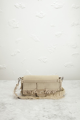 FWRD Renew Fendi Zucca Fringe Baguette Shoulder Bag in Rose