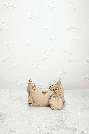 FWRD Renew Prada Re-Edition 2005 Re-Nylon Shoulder Bag in Beige